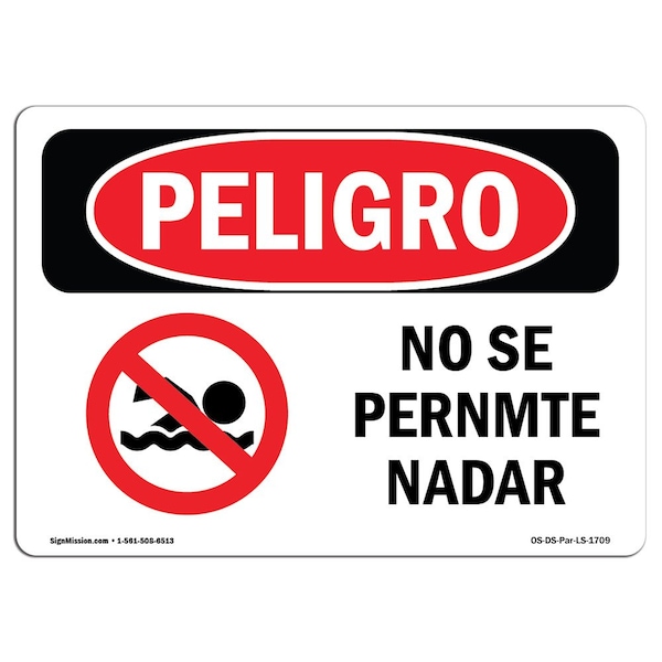 Signmission OSHA Danger Sign, No Swimming Spanish, 10in X 7in Rigid Plastic, 10" W, 7" H, No Swimming Spanish OS-DS-P-710-LS-1709 - main
